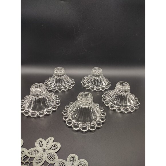Vintage MCM Set 5 Anchor Hocking Boopie Bubble Clear Glass Candlestick Holders - Picture 1 of 16